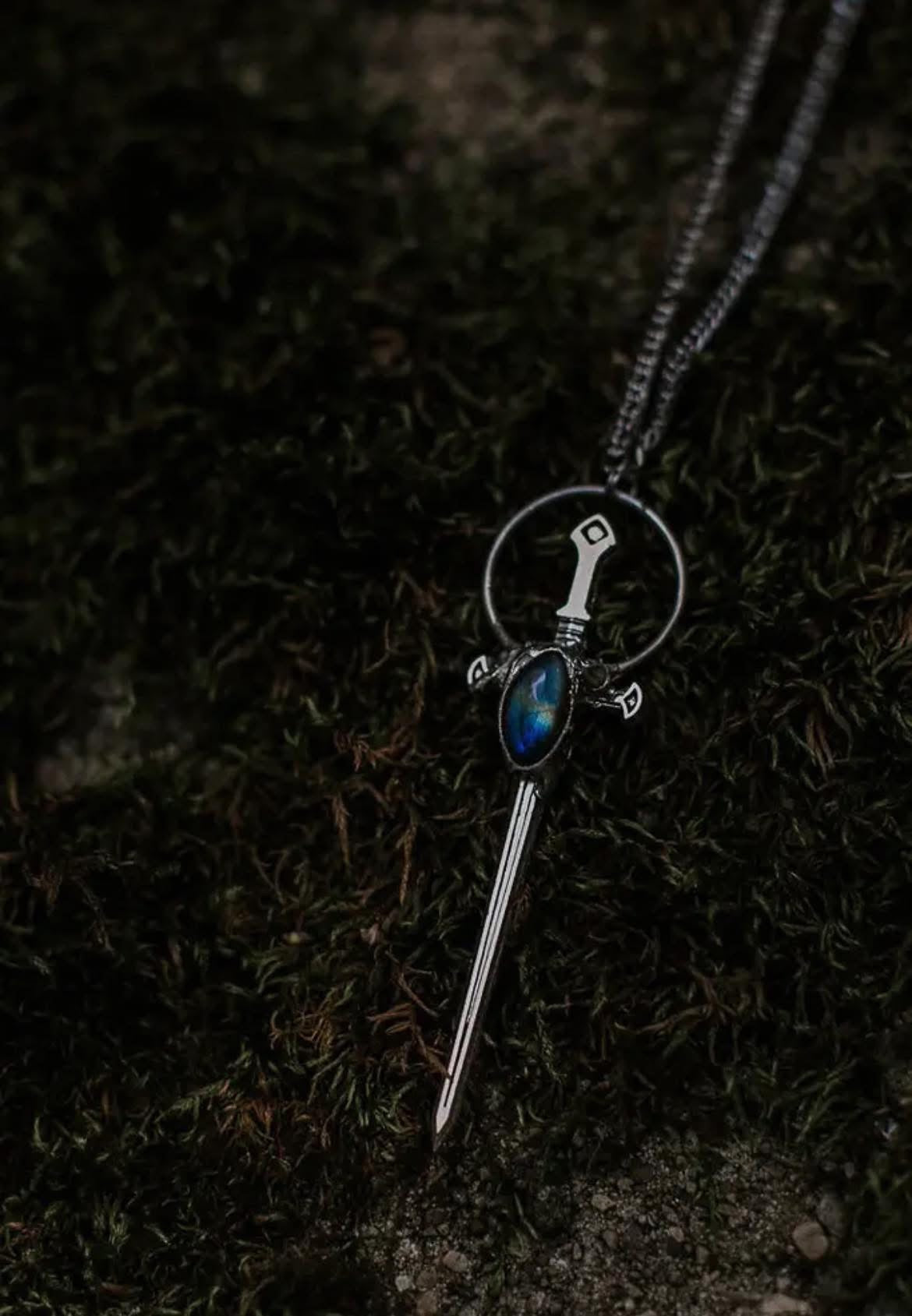 “The Amren” Labradorite Sterling Silver Sword Necklace