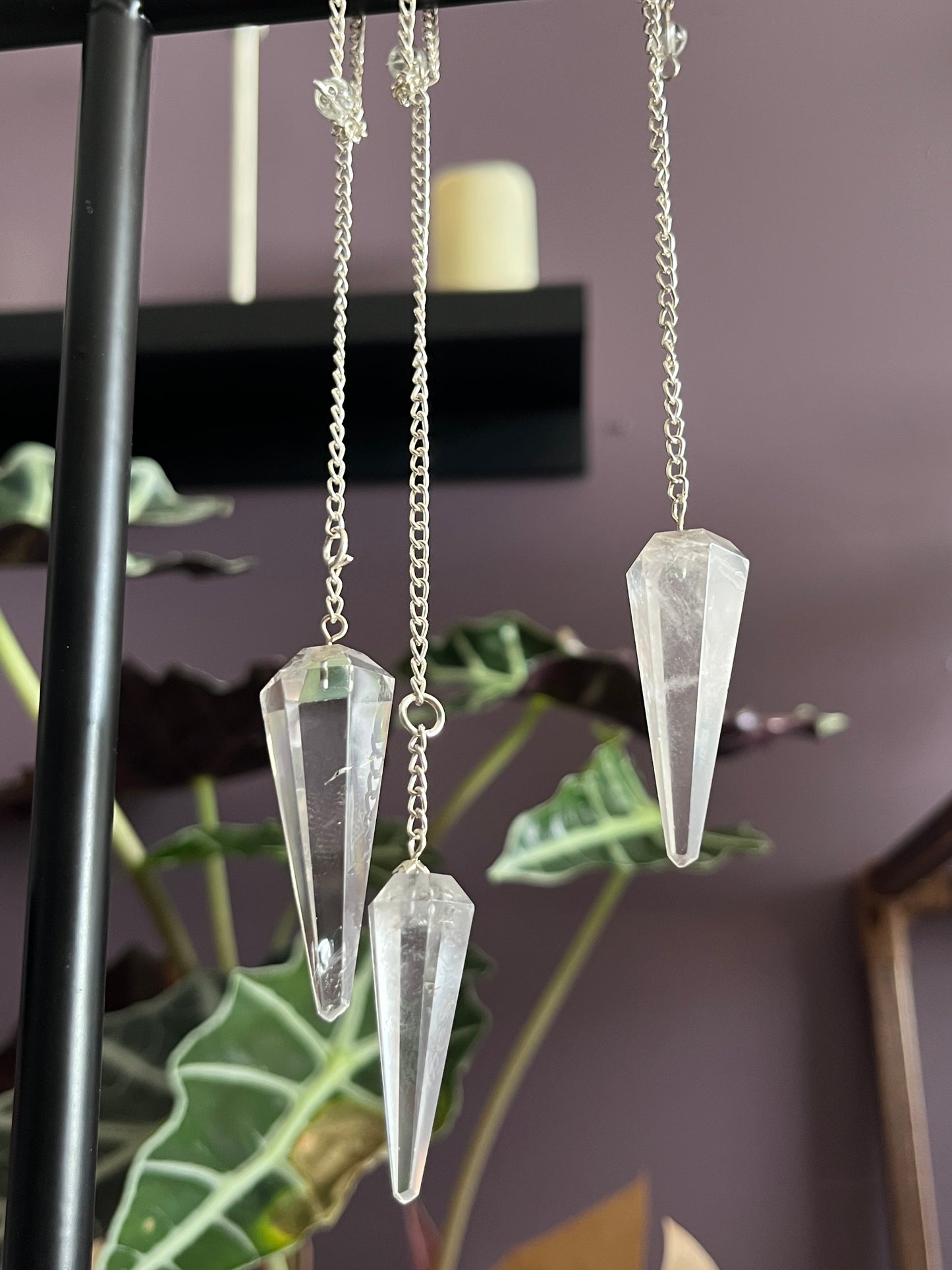 Clear Quartz Pendulum w/Silver Plated Chain