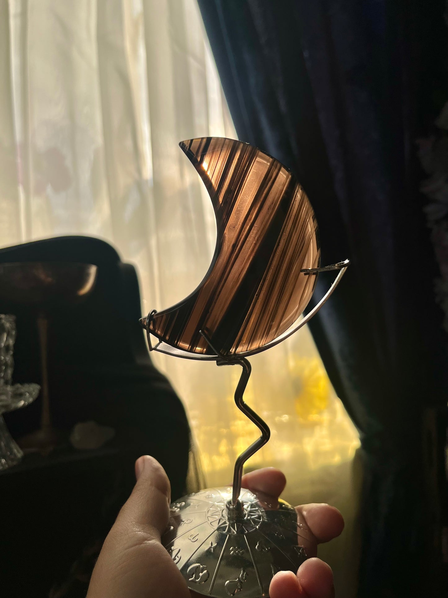 Midnight Lace Obsidian Moon w/Zodiac Stand
