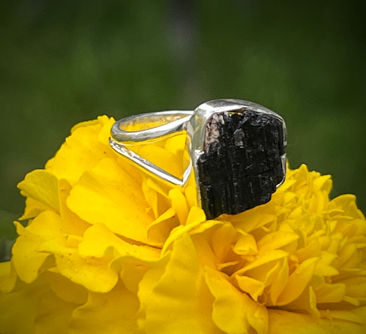 Black Tourmaline Sterling Silver Ring- Sz 5