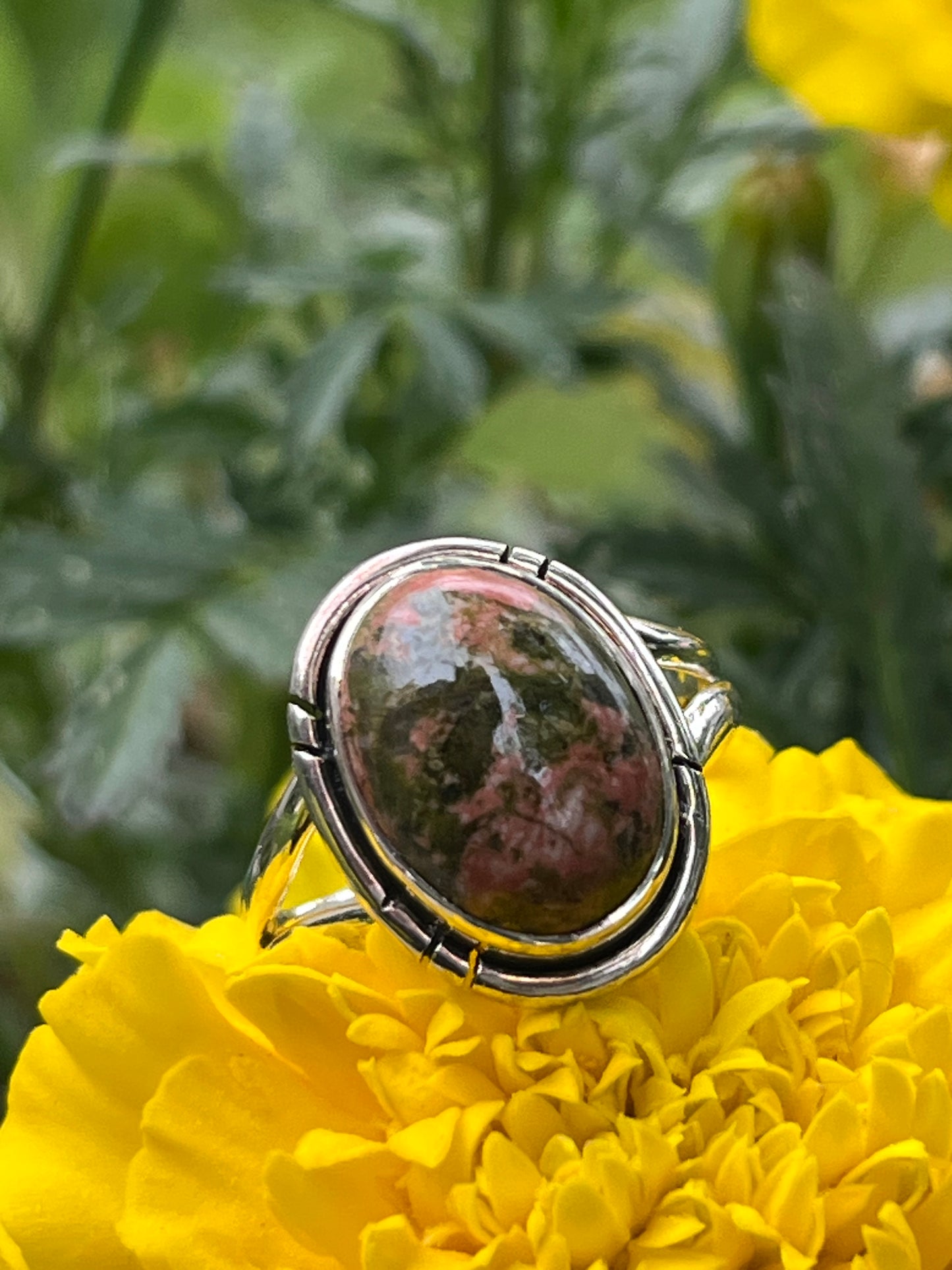 Unakite Sterling Silver Ring- Sz 8