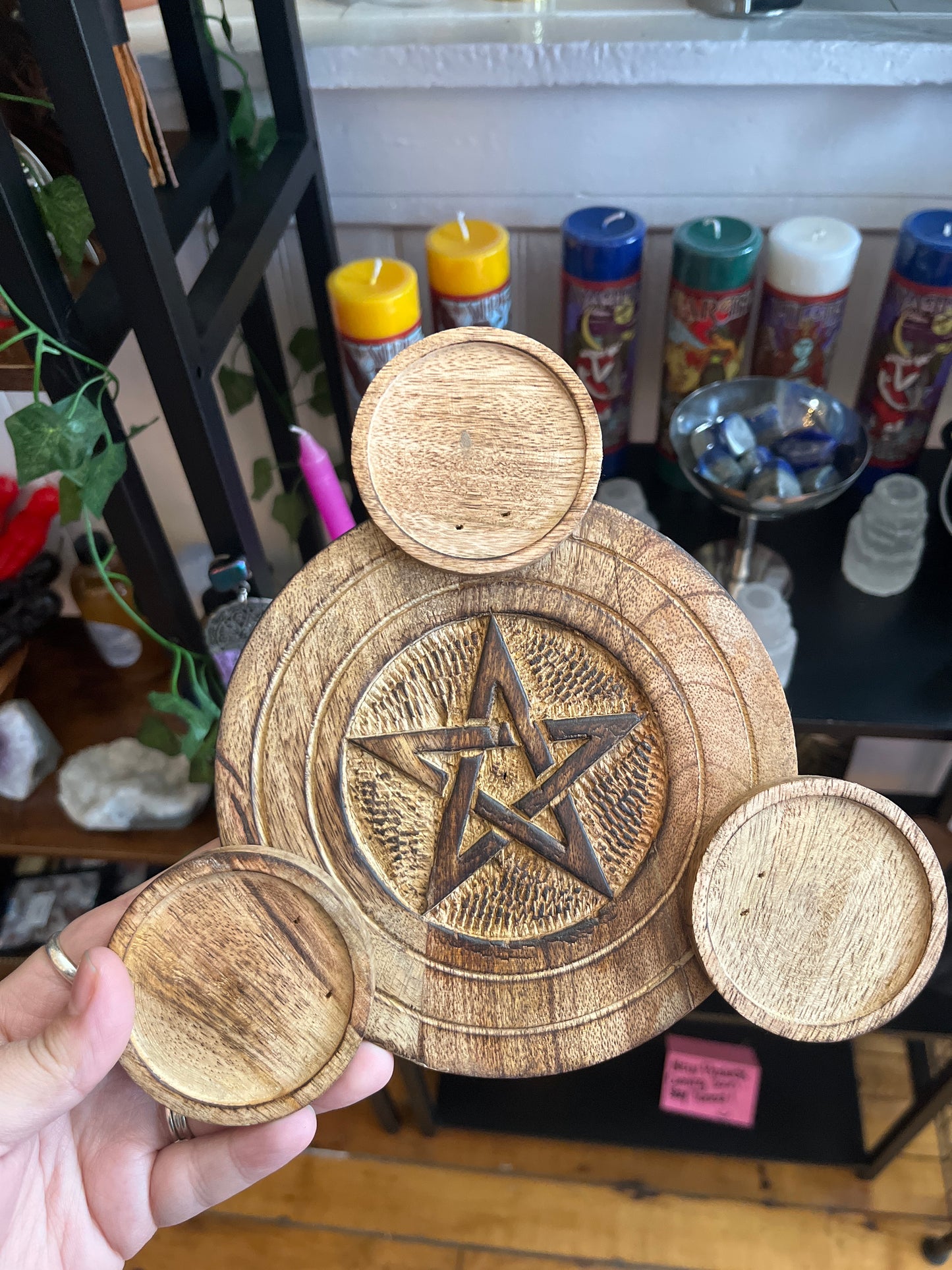 Wooden Candle Holder - Pentacle