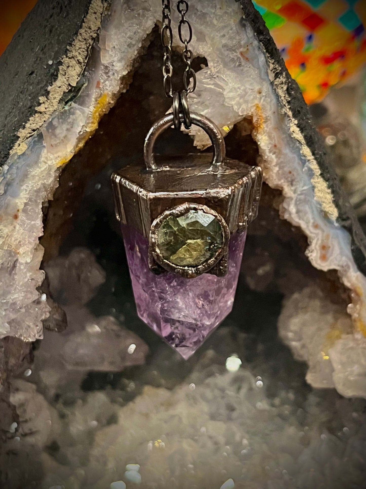 Amethyst-Labradorite Electroformed Necklace