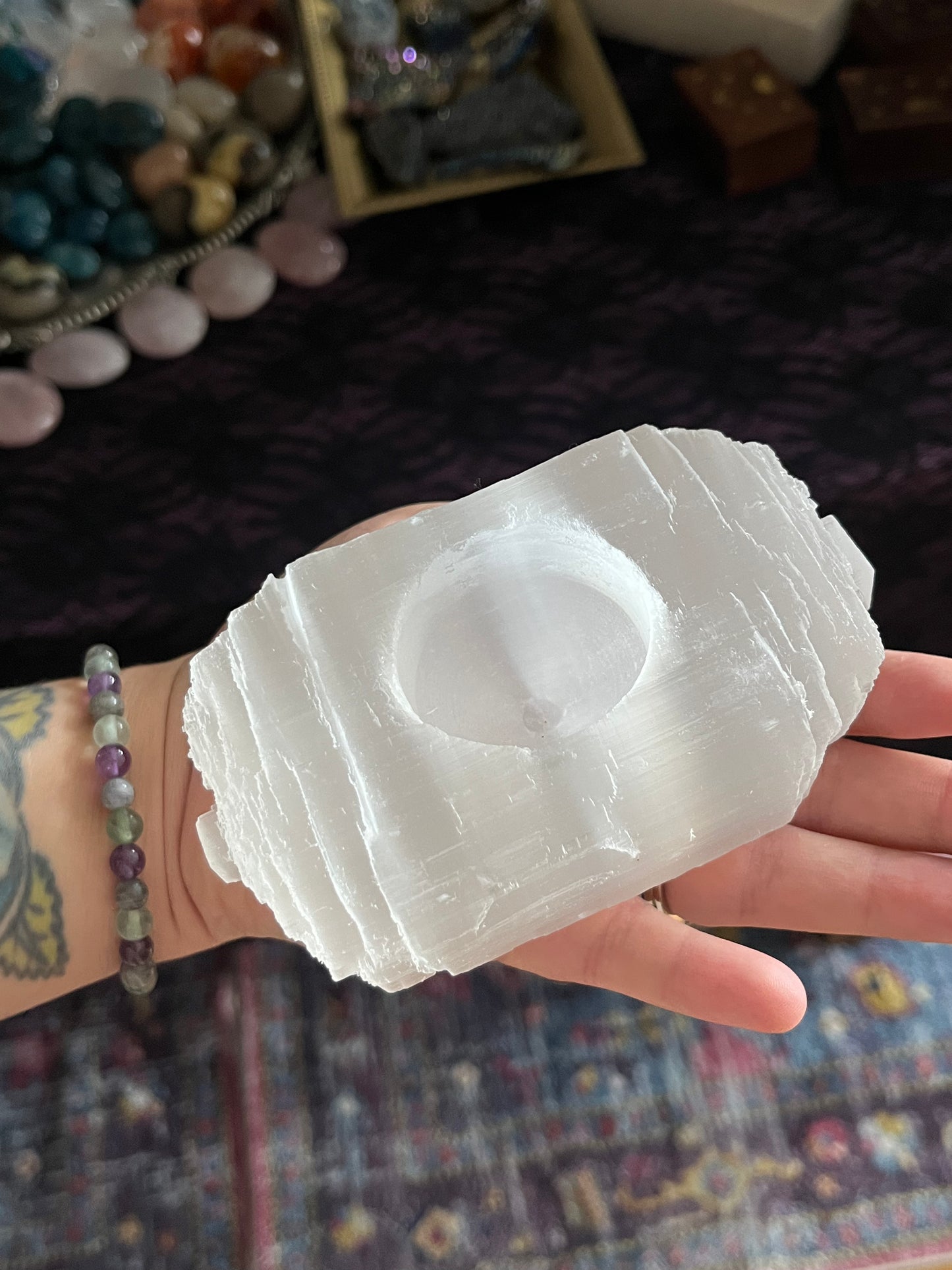 Selenite Log Candle Holder