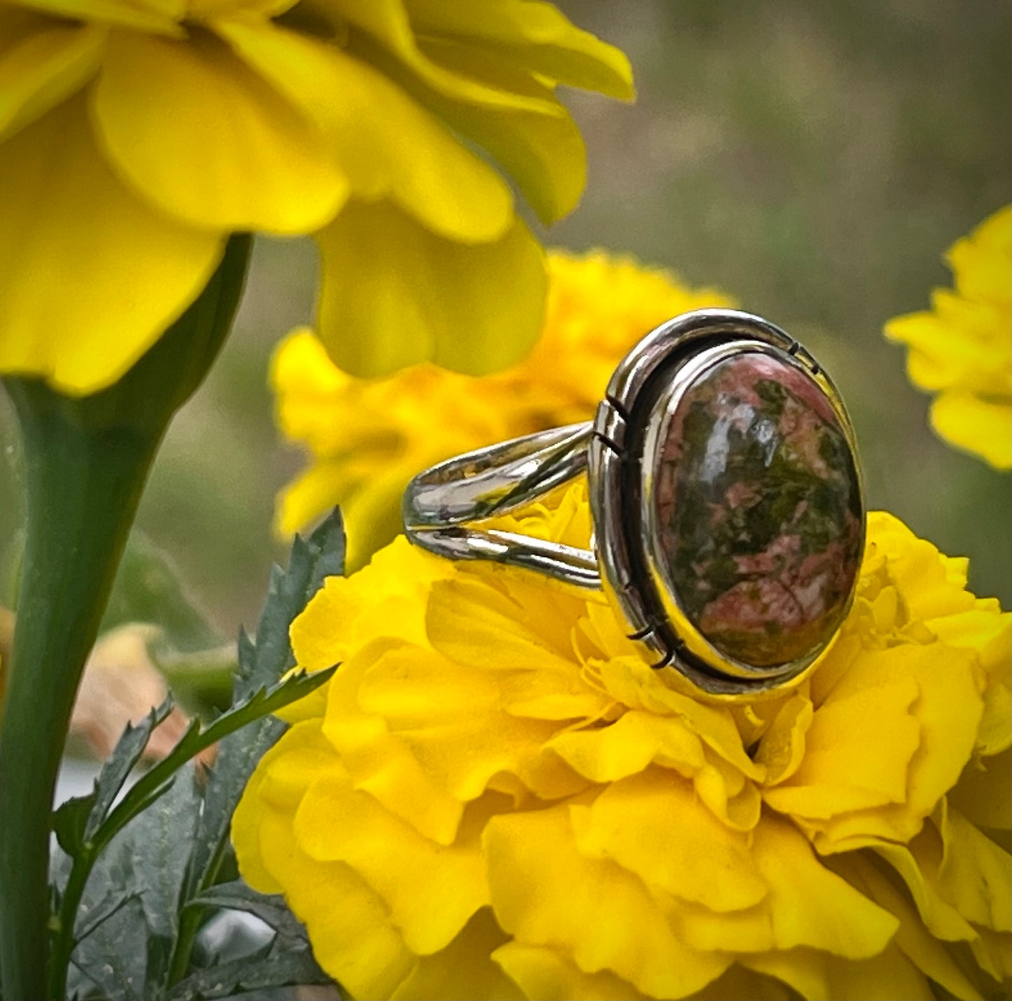 Unakite Sterling Silver Ring- Sz 8