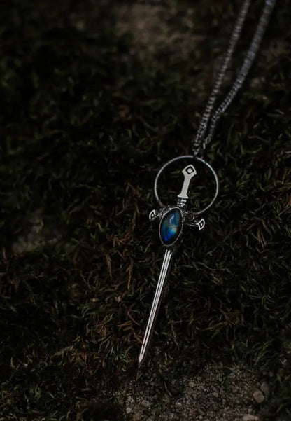 “The Amren” Labradorite Sterling Silver Sword Necklace