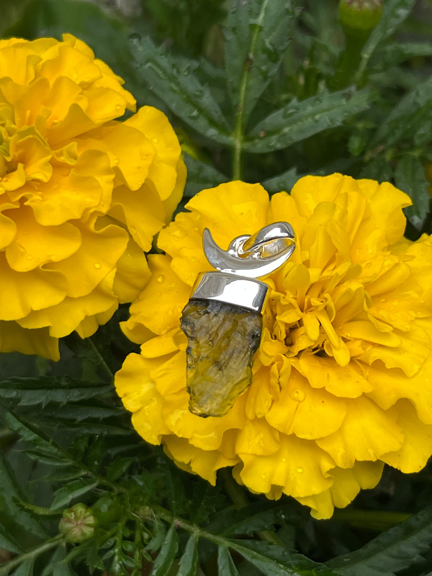 Moldavite Crescent Moon Pendant #1