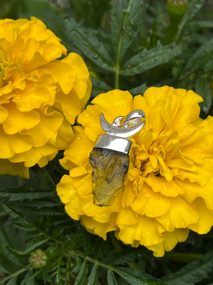 Moldavite Crescent Moon Pendant #1