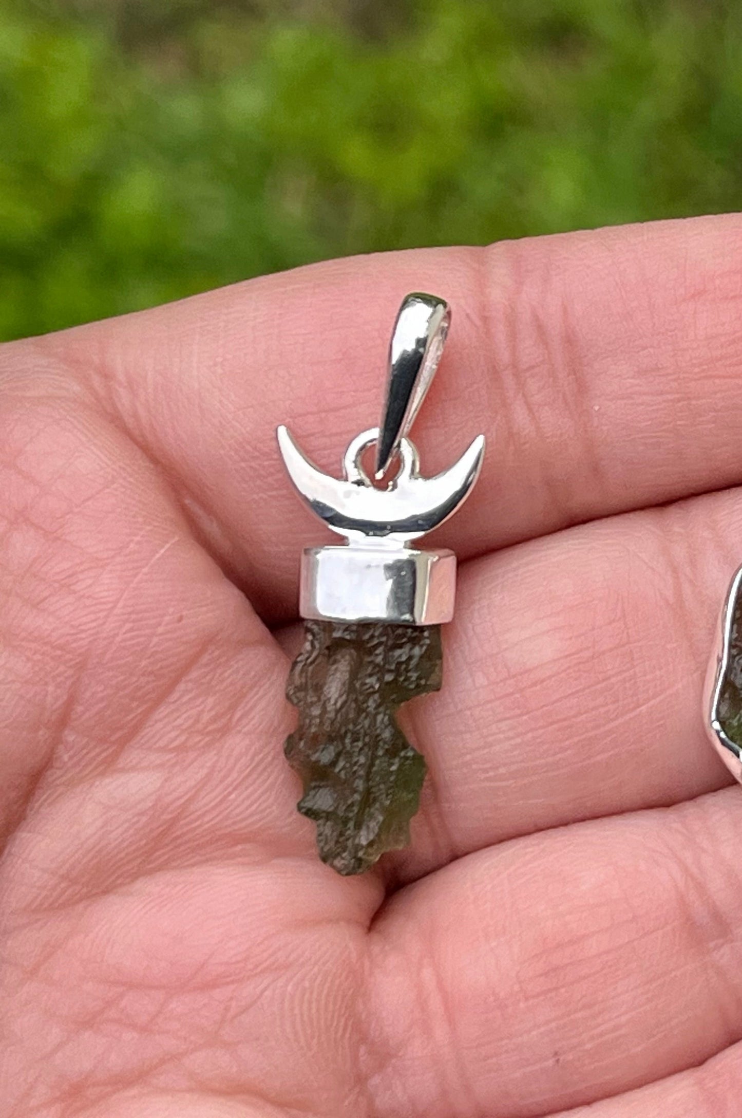 Moldavite Crescent Moon Pendant #2