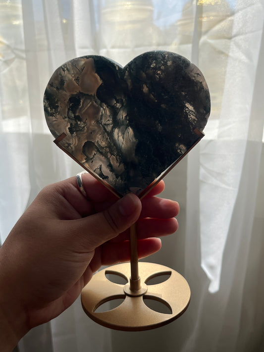 Moss Agate Heart w/Stand