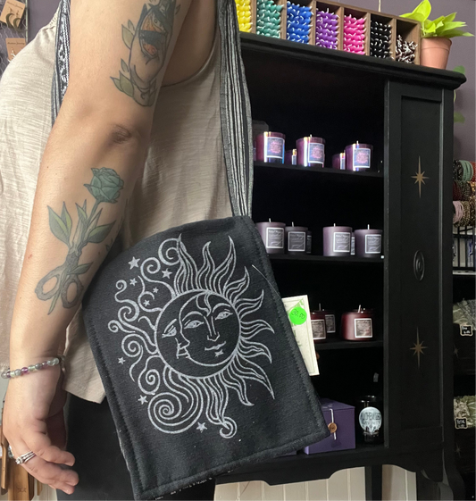 Black Sun & Moon Crossbody With Flap Closure