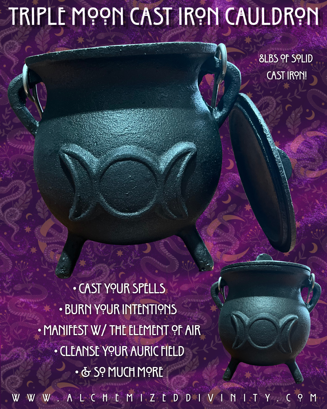 Triple Moon Cast Iron Cauldron- Large