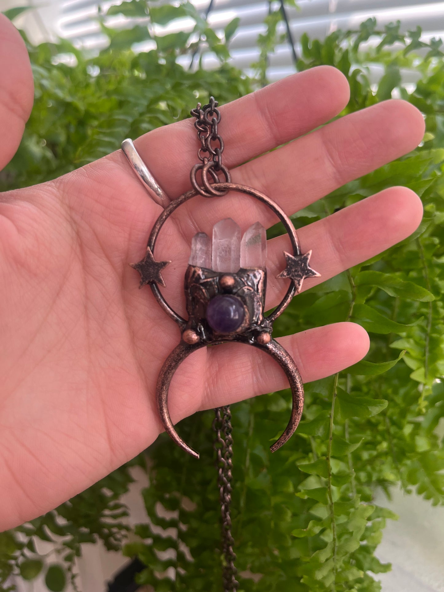 Electroform Quartz Amethyst Moon Goddess Necklacw