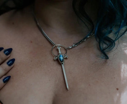 “The Amren” Labradorite Sterling Silver Sword Necklace