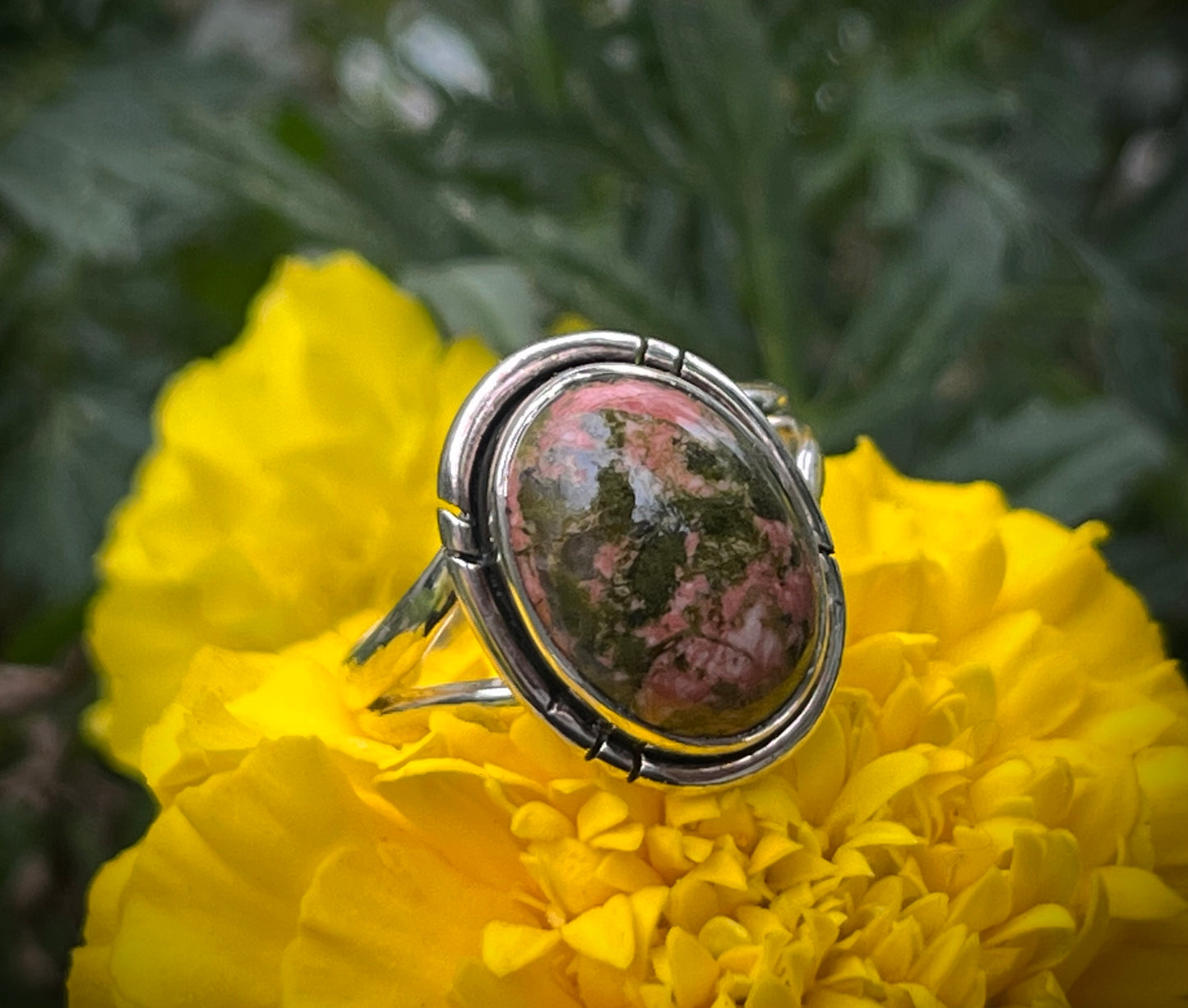 Unakite Sterling Silver Ring- Sz 8