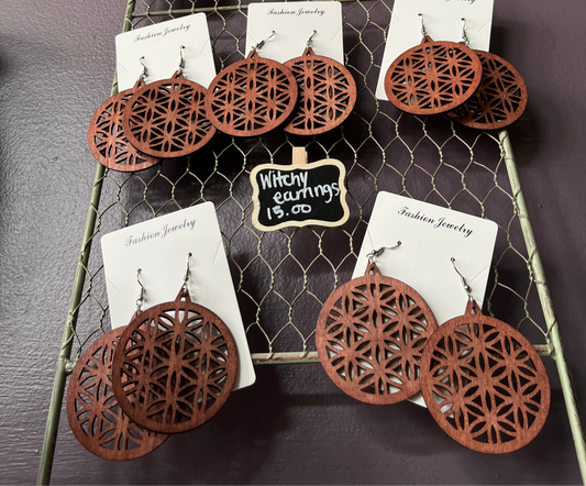 Flower of Life Wood Earrings