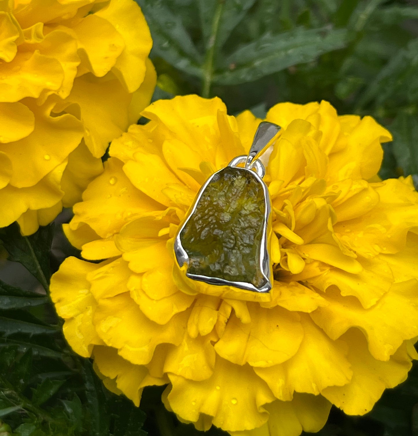 Moldavite Freeform Sterling Silver Pendant #1