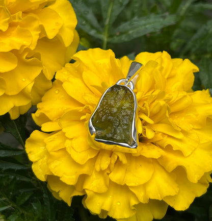 Moldavite Freeform Sterling Silver Pendant #1