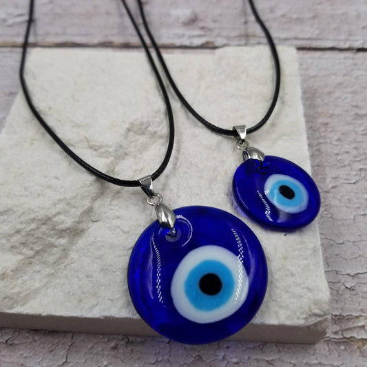 Large Glass Blue Evil Eye Necklace