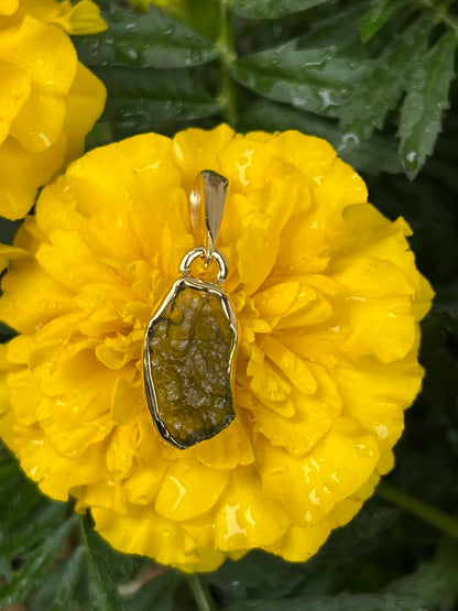 Moldavite Freeform Vermeil (18k Gold & Sterling Silver Pendant)