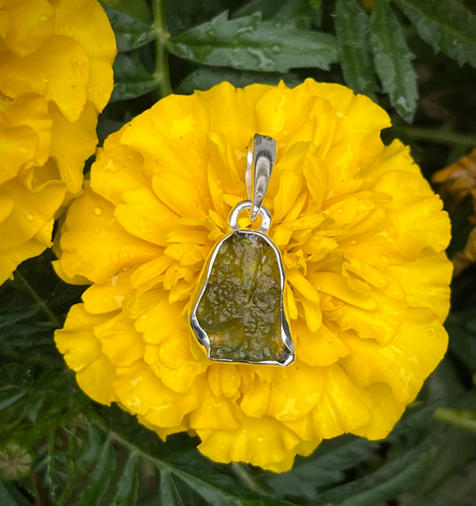 Moldavite Freeform Sterling Silver Pendant #1