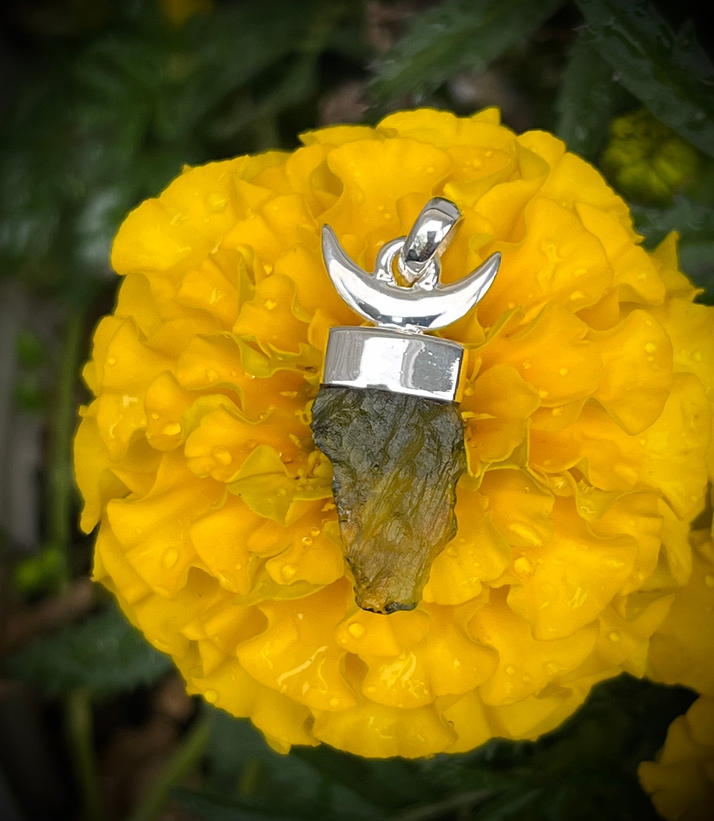 Moldavite Crescent Moon Pendant #1