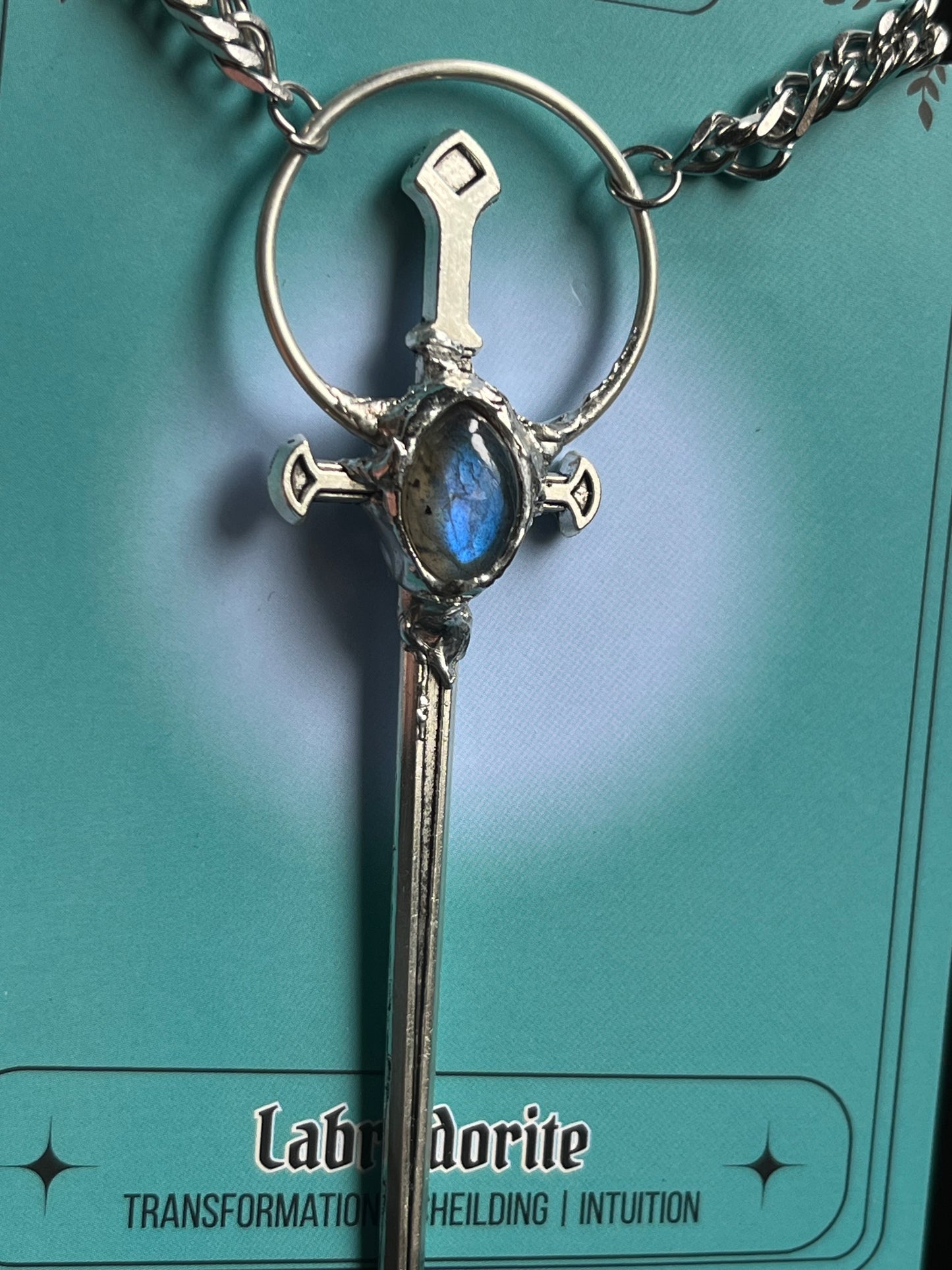 “The Amren” Labradorite Sterling Silver Sword Necklace