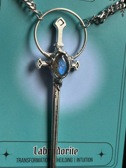“The Amren” Labradorite Sterling Silver Sword Necklace