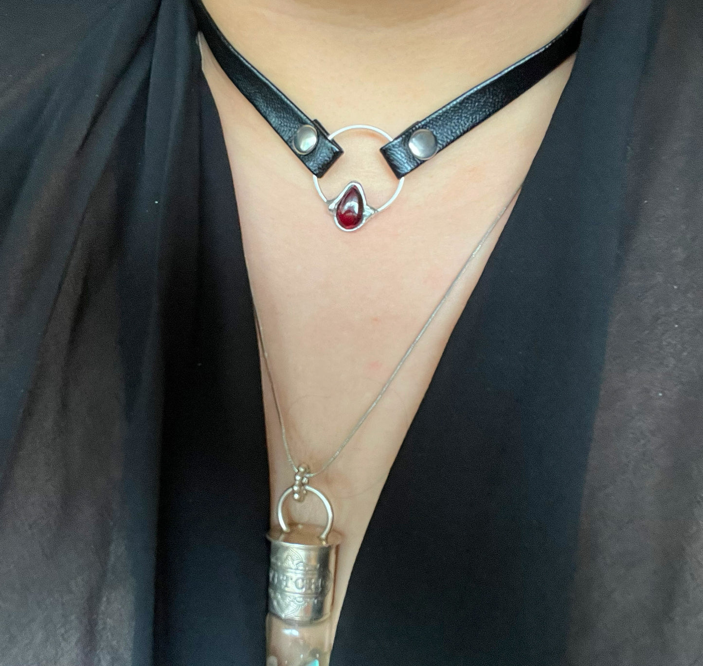 Garnet Leather Choker