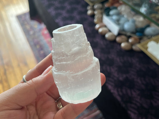 Mini Candle Holder Iceberg White Selenite (Each)