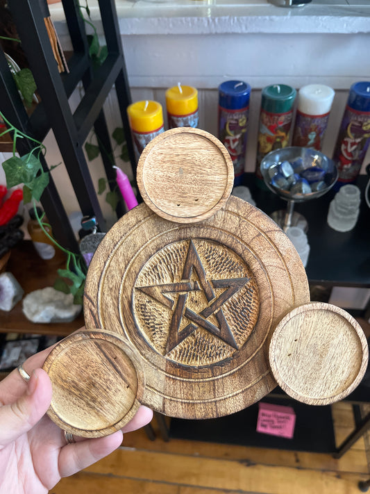 Wooden Candle Holder - Pentacle