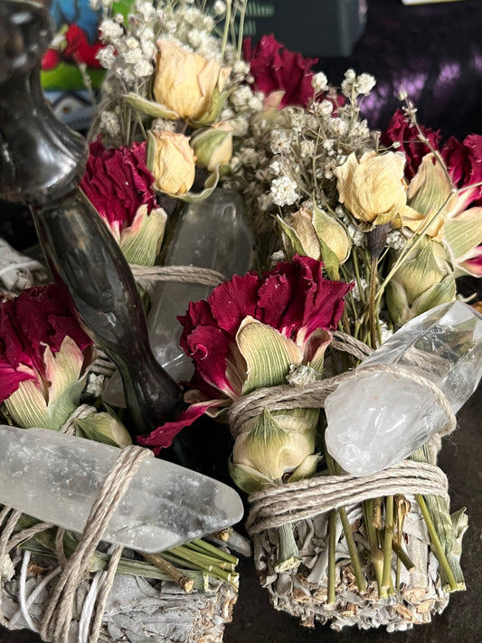 Floral Sage Clear Quartz Crystal Cleansing Bundle