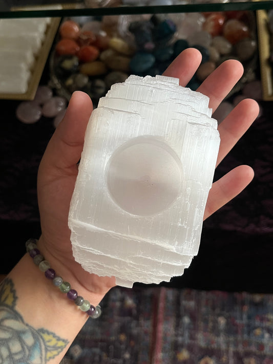 Selenite Log Candle Holder